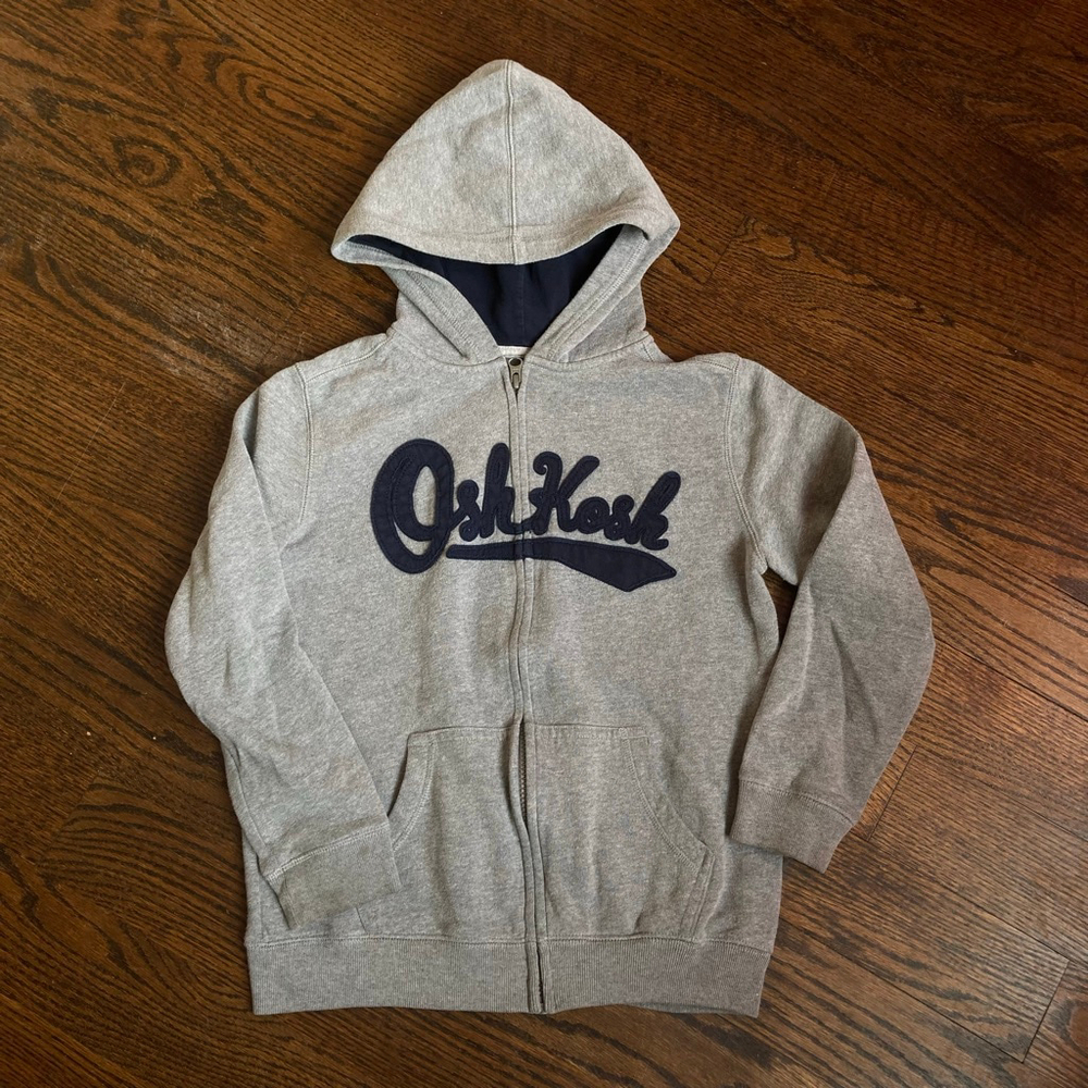 Boys OshKosh B'gosh Gray Navy Full-Zip Hoodie Size 10